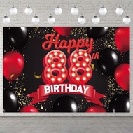 7x5ft Happy 88th Birthday Red and Black Photography Backdrop Decorations Decor for Girls Women Princ