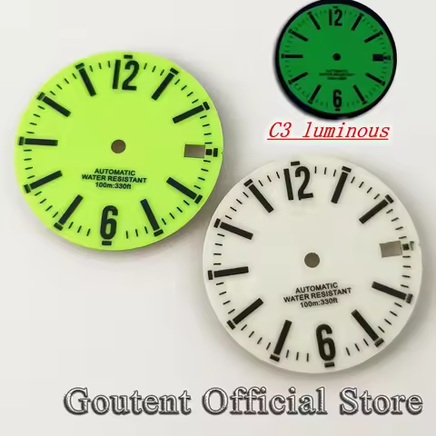 Goutent 29mm Sterile Watch Dials Luminous Dial Fit NH35 Movement 3 O'Clock/3.8 O'Clock Crown Watch F
