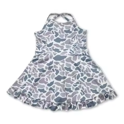 Sibling 6 colors Baby Girls Strap Camo Yoga Ruffle Knee Length Dresses