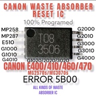 CANON E410/400/460/470/480/MG3070s/MG2570S/G2000/2010/3000/3010 IC WASTE ABSORBER RESET IC 100% PROG