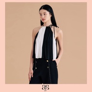[asv ss25] Janet Halterneck Top เสื้อผู้หญิงคล้องคอ แขนกุด ผ้าชีฟองตัดต่อสลับสี ดีเทลรูดช่วงคอ ซิปหล