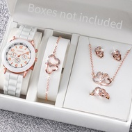 Geneva Ladies Watch Fashion Silicone Strap Quartz Wrist Watch+Double Love Jewelry Set