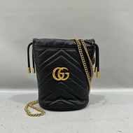 gucci 575163 黑色金釦水桶包 marmont mini