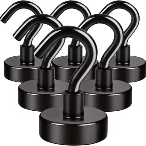 3/6/9pcs Black Magnetic Hook 50 Lbs Strong Neodymium Magnet Hook For Hanging, Magnet With Hook For C