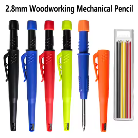 5 Colors 2.8mm Solid Woodworking Mechanical Pencil with Pen Cover 2B Black Yellow Red Lead Long Head