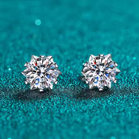 KNOBSPIN Moissanite Stud Earrings 1CT 2CT White Gold Plated Sterling Silver D VVS1 Lab Diamond Snowf