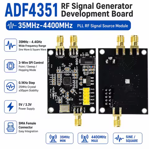 ADF4351 Development Board, 35MHz–4.4GHz RF Signal Generator Module, RF Signal Source Module, Support