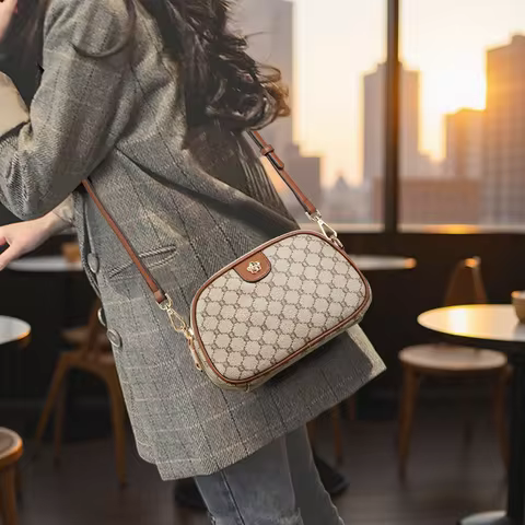 FOXER Women Small Shoulder Bag Fashion Monogram PVC Lady Crossbody Handbag with Adjustable Strap