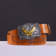 3.7cm men's brown belt, golden eagle silver surface, fashionable belt with buckle, vintage jeans, ca