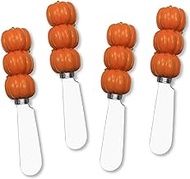 UPware 4-Piece Pumpkin Hand Painted Resin Handle with Stainless Steel Blade Cheese Spreader/Butter Spreader Knife