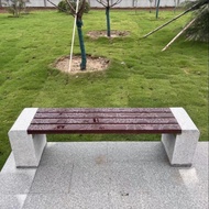 Weatherproof Solid Wood & Marble Park Bench, Outdoor Garden Stone Seat, Rustproof Long Chair for Squ