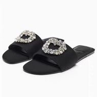 imported 2025 ZARAˉ Family 2024 New Womens Shoes Black Rhinestone Outdoor Casual Versatile Flat Shoe