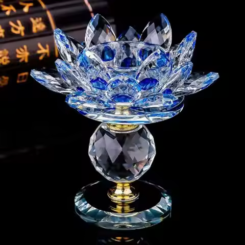 Hoom Decor Crystal Lotus Candle Holder Clear 8 Colors Lotus Flower Candlestick Ornament Glass Lotus 