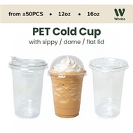 50pcs [12oz / 16oz] PET Plastic Cold Cup with Flat Lid Dome Lid Sippy Lid 95mm | PET Cup | Plastic C