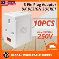 10PCS ME 3 WAY Adaptor 13A 3 PIN ADAPTER 7387 EXTENSION PLUG Multi Sockets Adaptor With Neon Indicat