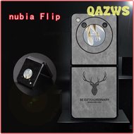 QAZWS เคสสำหรับ ZTE Nubia Flip 5G เคสโทรศัพท์หนังหัวกวางลายการ์ตูนสำหรับ Nubia เคสฝาพับป้องกันเลนส์ก