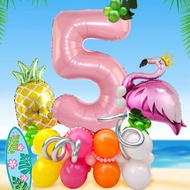 Bộ 48 món/bộ trang trí tiệc sinh nhật theo chủ đề chim hồng hạc và số, bao gồm chim hồng hạc, lá cọ,