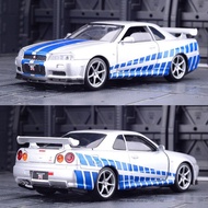 1:32 Nissan Skyline Ares GTR R34 R35โมเดลรถของเล่นโลหะจำลองรถดึงกลับของเล่นเด็ก