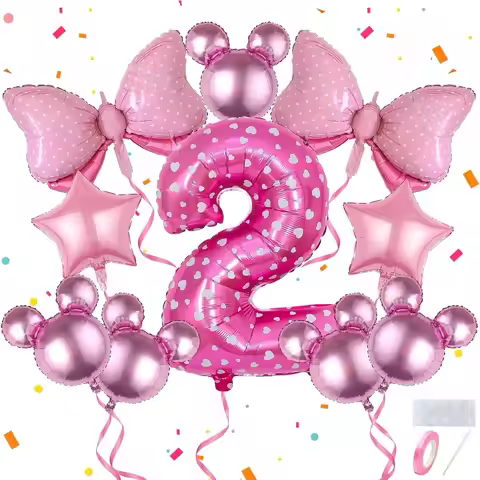Pink Birthday 2 Years Old Girl Mouse Balloon Decorations Party Birthday Girl Pink Number Balloons Ho