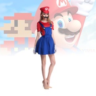 Adult Women Super Mario Costume Fancy Dress Up Hat Outfits Set Party Cosplay