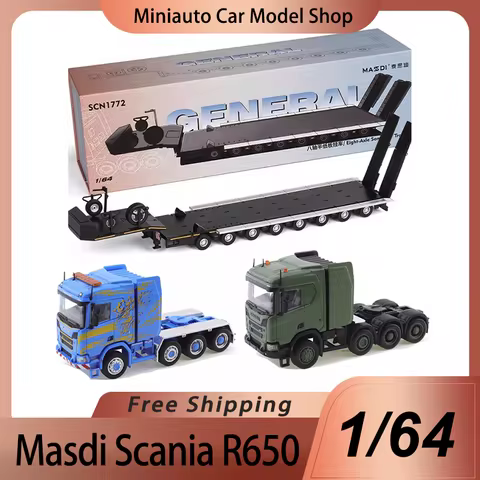 New In Stock Masdi 1:64 Eight-Axle Semi Bottom Trailer Alloy Miniature Diecast Model Scania R650 Tra