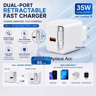 (WHOLESALE) Original Charger Fast Charging 35W BZ98 Dual Port USB-A + Type-C Retractable Cable 65cm 
