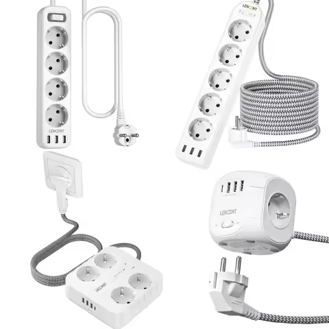 Lencent extension socket extension cord power network filter with USB Type C