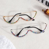 Half-Frame Sunglasses Female Trendy Fashion Diamond-Studded Decorative Glasses Retro Exaggerated Gla