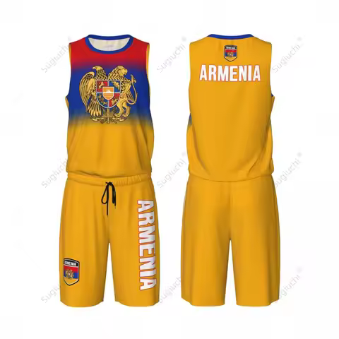 Men Armenia Flag Basketball Jersey Set Mesh Shirt & Pants Sleeveless Exclusive Team-up Custom Name N
