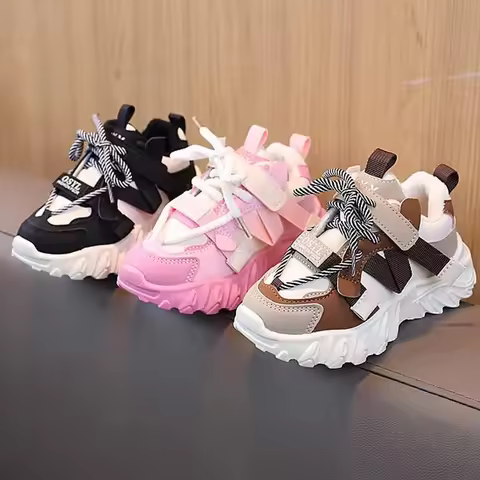 New Arrival Children Sneakers Pretty Silhouette Girl Running Shoes Pink Black Khaki Trendy Kids Shoe