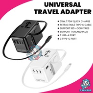 Pengecas GaN Universal Travel Adapter Power 35W / 70W Kabel Boleh Tarik 70cm Fast Charger Type-C