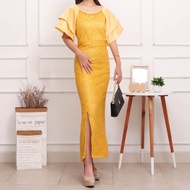 Baju Gaun Wanita Giselle Dress Brokat Lapis Satin Dres Panjang Belah Paha Korean Style Pesta Premium