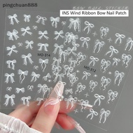 pingchuan888 1 Sheet White Ribbon Bowknot 3D Embossed Relief Nail Art Decoration Sticker Manicure To