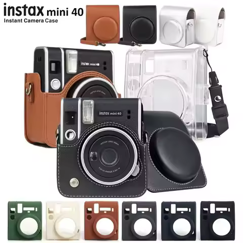 Camera Case for Fujifilm Instax Mini 40 Instant Film Camera, Silicone/PU Leather/Crystal Clear Bag C