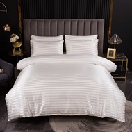 Abraca Dabra Premium Plain Stripe Satin 4in1 Bedding Set Cooling Silky Satin Fitted Bedsheet Quilt C