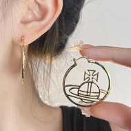Vivienne Westwood 2024 New Large Circle Hollow Saturn Earrings Niche Design High Sense Ear Buckle Fr