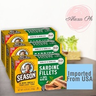 IMPORTED FROM USA Season Skinless & Boneless Sardines in 100% Olive Oil (PACK OF 3 / 124 g EACH)