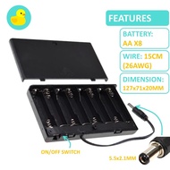 AA 8 Slot Battery Holder With Cover On/Off Switch and DC Plug