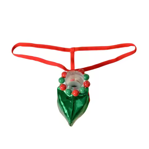 Christmas Men O-Ring Pouch Glossy G-String Thong Tback Erotic Lingerie Underwear Bulge Pouch Seamles