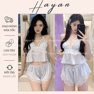 HT33a sexy 2s pajamas set with bow and slit v1 with PADDING, seductive striped silk pajamas HT33a FO