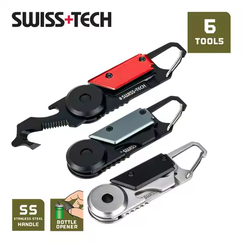 SWISS TECH 6 IN 1 Pocket Multitool Carabiner Mini Saw EDC Hand Tools /w Box Cutter Portable Camping 