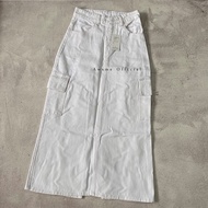 (27-34) Rok Cargo Jeans White / Celana Cargo Midi Skirt Putih / Celana Jeans Wanita Cewek / Haigh Wa