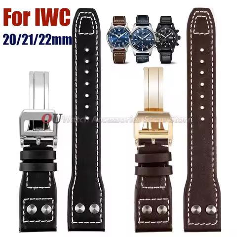 For IWC Pilot Leather Watch Strap 20mm 21mm 22mm for Portuguese Spitfire Fighter Watch Band Folding 