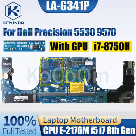 For DELL Precision 5530 9570 Notebook Mainboard LA-G341P E-2176M i5 i7 8th Gen 08MMNW 0WN7RX DDR4 La