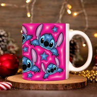 [อนุญาตอย่างเป็นทางการ] Disney Stitch แก้วกาแฟเซรามิกลายตลกและน่ารักแบบพกพา 1 ชิ้น