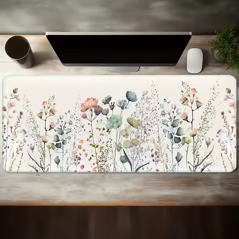 Stylish floral print mousepad, extended desk mat, 35.4x15.7in, long mousepad with non-slip rubber ba