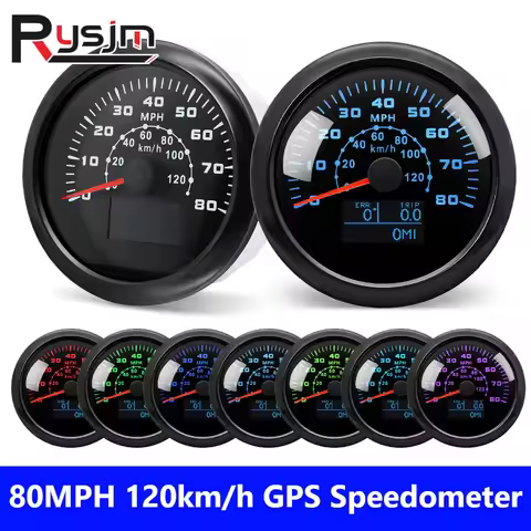 7 Color Backlight 85MM Waterproof GPS Speedometer 80MPH 120km/h Gauge Speed Meter With GPS Antenna f