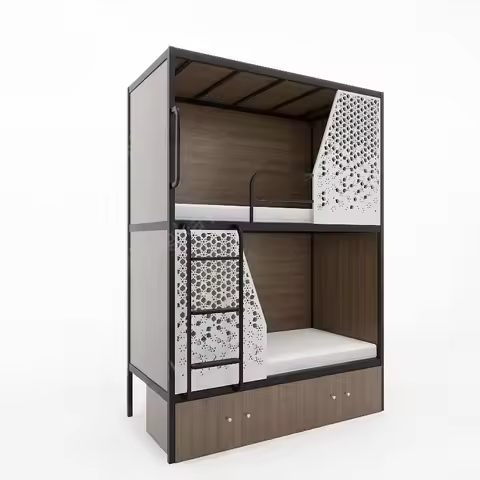 Custom Full-Size Steel Double Bed Bottom Cabinet Youth Hostel Bunk Bed Furniture for Hotels