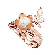 鑽石鑽胚14k玫瑰金梅花求婚戒指套裝 獨特植物原石訂婚戒指組合