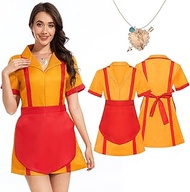 Risingor 2 Broke Girls Costume, Caroline and Max Costume with Broke Girls Apron Necklaces, Women's W